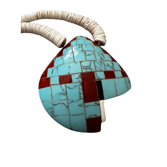 Santo Domingo Shell Festival Necklace with Block Turquoise - Picture 3 of 9